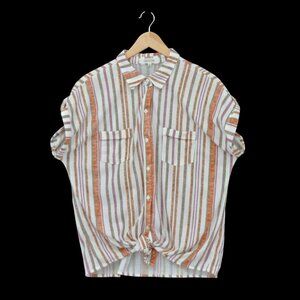 Eden & Olivia Orange Pink Striped Button Down Top‎ L